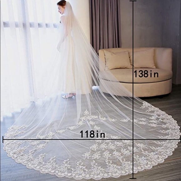 118” long white wedding, bridal veil main image 4